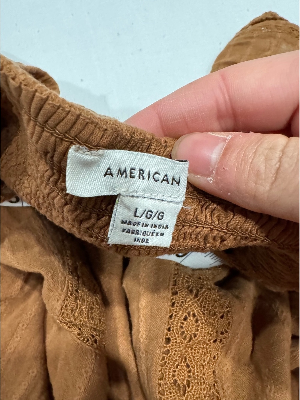 American Eagle Brown Cottagecore Lace Mini Dress Tiered Boho Large - Picture 5 of 9